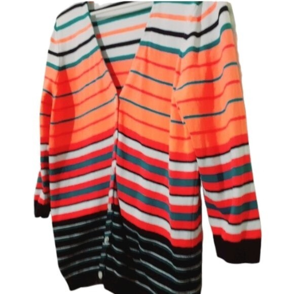 Liz Claiborne New York 100% Cotton Multicolor Button 3/4 Sleeves Cardigan - Picture 7 of 12